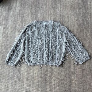 She + Sky Textured Fringe Sweater